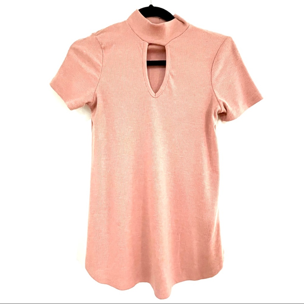 Gaze Mock Turtleneck Keyhole Short Sleeve Top Shirt